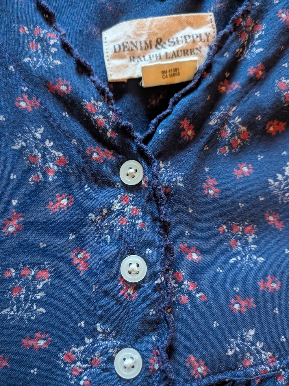 Denim & Supply Ralph Lauren Navy Blue Floral Midi Dress babydoll 90s Vintage - Picture 7 of 9